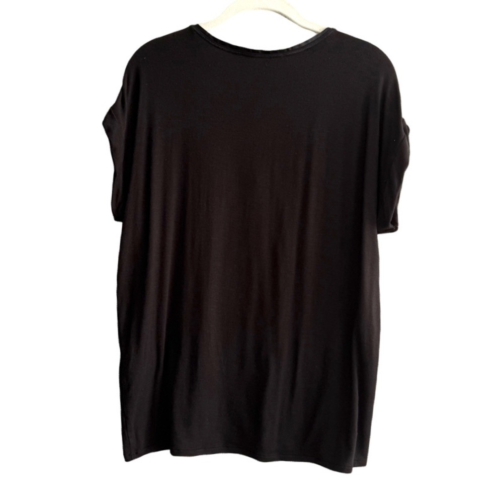 WHBM Short Sleeve Tee V-neck Satin Trim Top Black Size M - Picture 2 of 9